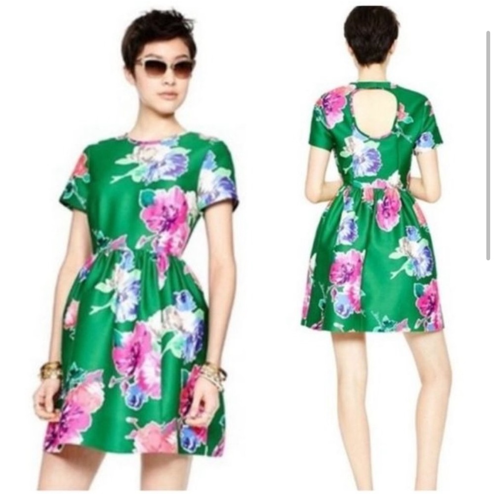 Kate Spade Stelli Green Pink Floral Garden fit And Flare Dress